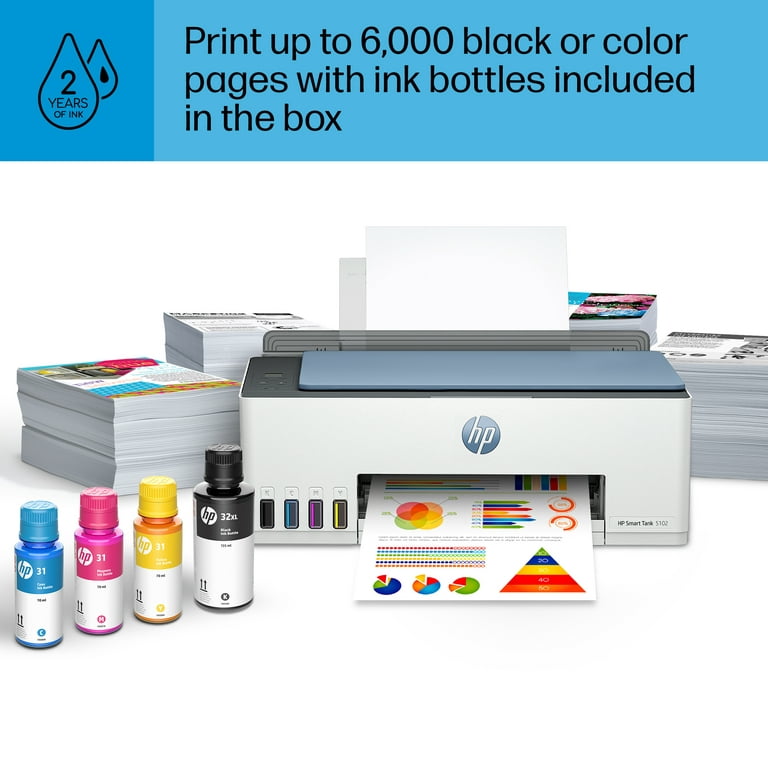 HP Smart Tank 5102 Wireless All-in-One Color Home Inkjet Tank Printer w/up  to 2 Yrs of Ink Incl 