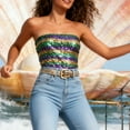 thumbnail image 2 of Sequin Tube Tops for Women Strapless Sparkly Glitter Bandeau Cropped Party Club Outfits Off Shoulder Blouses (Free Size, Carnival #B), 2 of 7