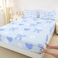 thumbnail image 3 of Manfei Blue Love Heart Queen Sheet Sets for Teen, Kawaii Princess Bow-tie Flat Sheet, Cartoon Bowknot Queen Fitted Sheet, Lightweight Room Decor, 4-Piece, 3 of 7