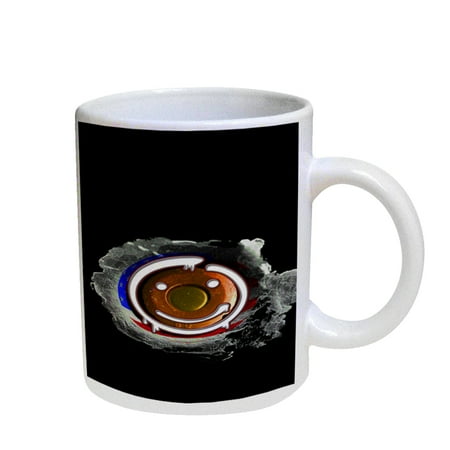 - KuzmarK Coffee Cup Mug Pearl Iridescent White - Happy Face American Flag Bullet