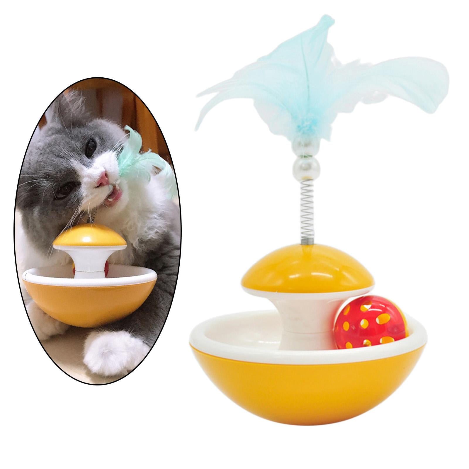Serenable 2xInteractive Cat Teaser Toys Feather Ball for Exercising Yellow