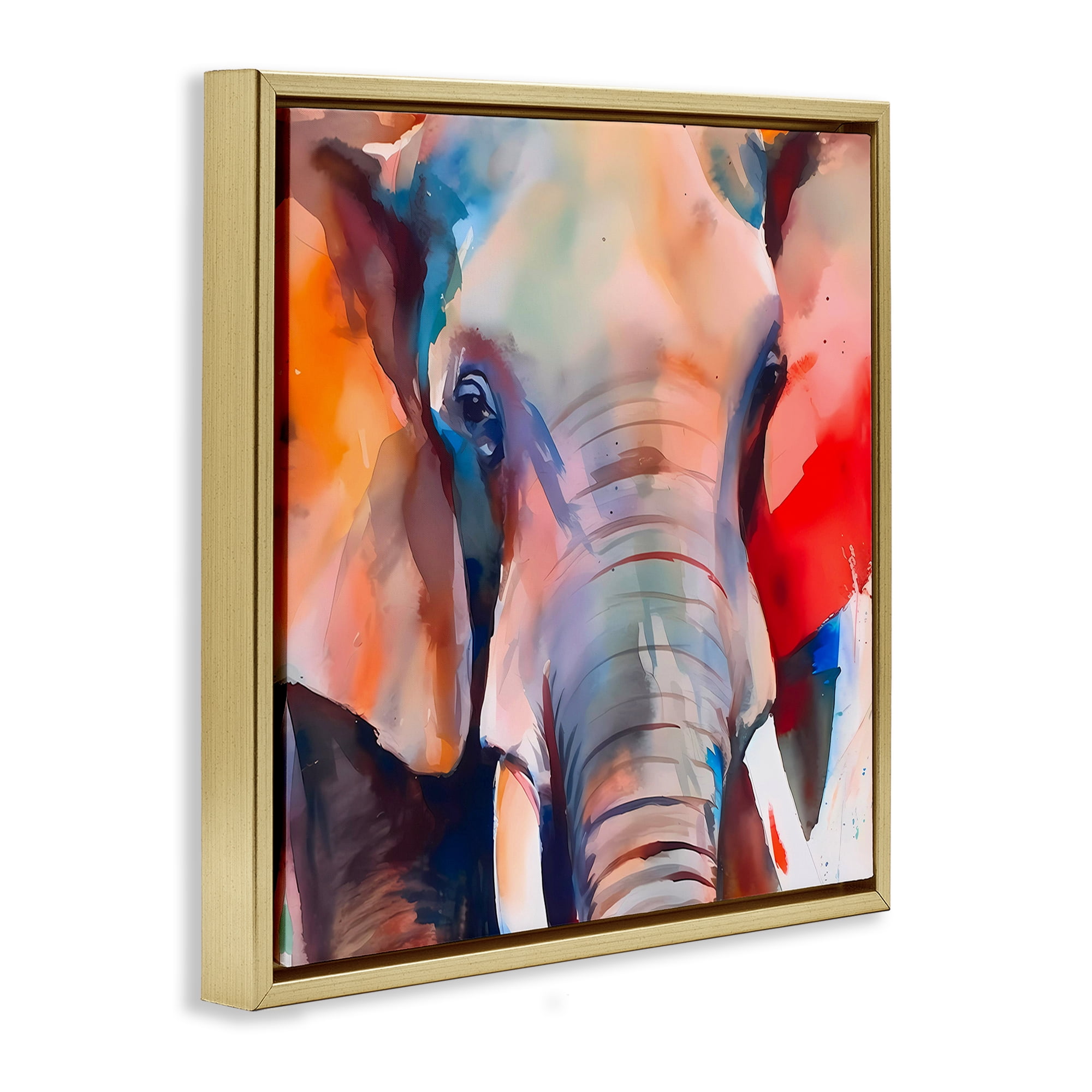 Stupell Industries Close Up Elephant Face Animals & Insects Painting Gold Floater Framed Canvas Art Print Wall Art, 18 x 18