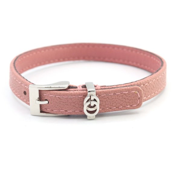 Pre-Owned Gucci Double G Bracelet 648621 Pink Leather GG Bangle for Women