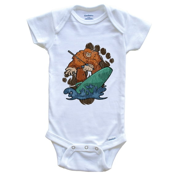 Bigfoot Wakeboarding Baby Bodysuit - Sasquatch on Wakeboard Baby Bodysuit, 0-3 months white