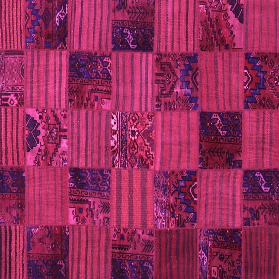 Ahgly Company Indoor Square Patchwork Pink Transitional Area Rugs, 7' Square