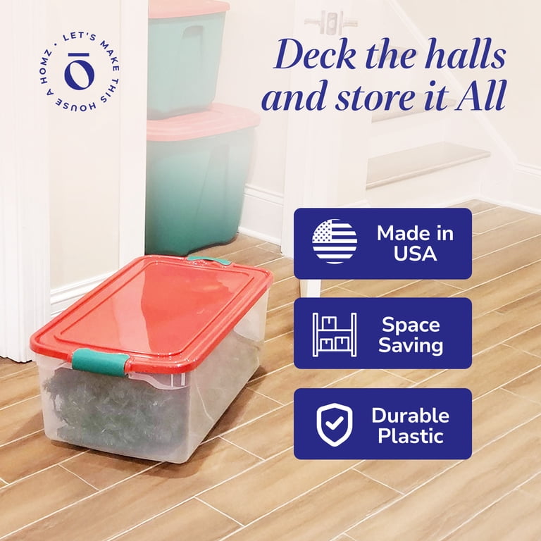 Homz 64-Quart Holiday Decorative Plastic Storage Container with