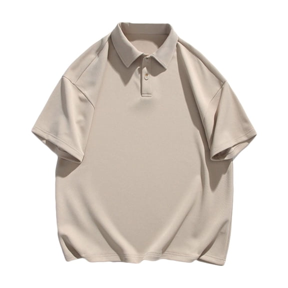 ohmzyzo Short Sleeve Tees for Men Casual Lapel Solid Color T-Shirts Lightweight Button Down Business Work Tops Fashion Tropical Beach Tees Beige 3XL