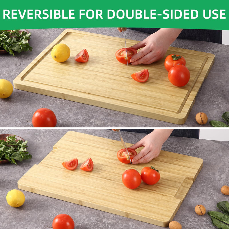 Towallmark 20x14 Inch Bamboo Cutting Board,&nbsp;Large Wooden Chopping Board With Juice Groove & Handles, Reversible Butcher Block & Charcuterie Serving Tray