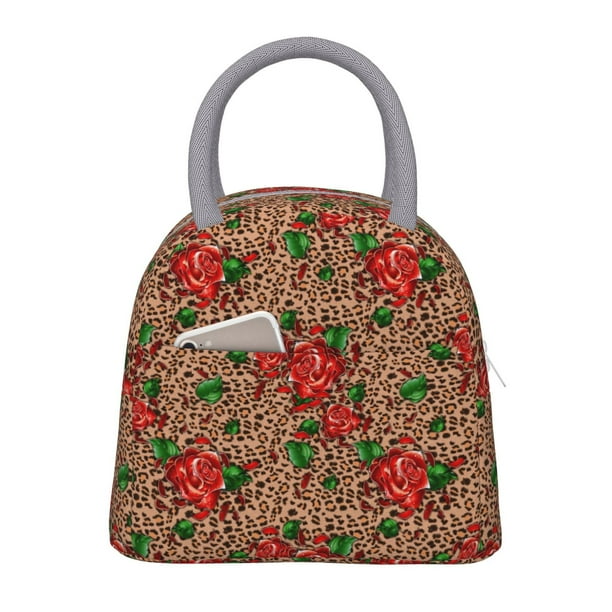 Fotbe Rose Mix Leopard 1 Bolsa de Almuerzo con Estampado, Lonchera Aislada, Contenedor de Comida Reutilizable Tipo Cooler a Prueba de Fugas