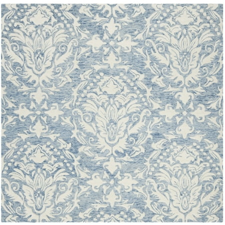 SAFAVIEH Blossom Kestrel Geometric Wool Area Rug, Blue/Ivory, 4' x 4' Square