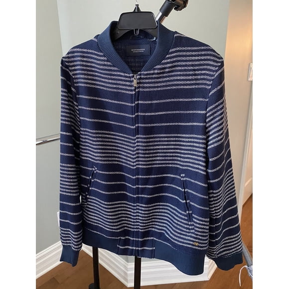 Scotch & Soda Knit Bomber Jacket Full Zip 148697 Navy White Stripe Size S $319