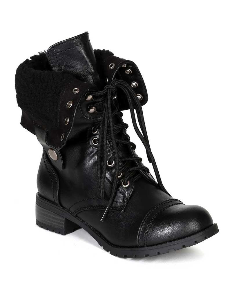 New Girl Soda Oral 2 Leatherette Shearling Fur Foldable Lace Up Combat Boot Size Walmart