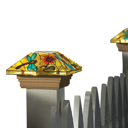 Solar Fence Stained Glass Effect Dragonfly Post Light Cap Com