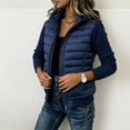 thumbnail image 3 of Women Quilted Puffer Jacket Knit Sleeve Padded Coat Zip Up Hooded Outerwear,Relaxed Comfy Daily Outing Casual Wear,Blue,M, 3 of 7