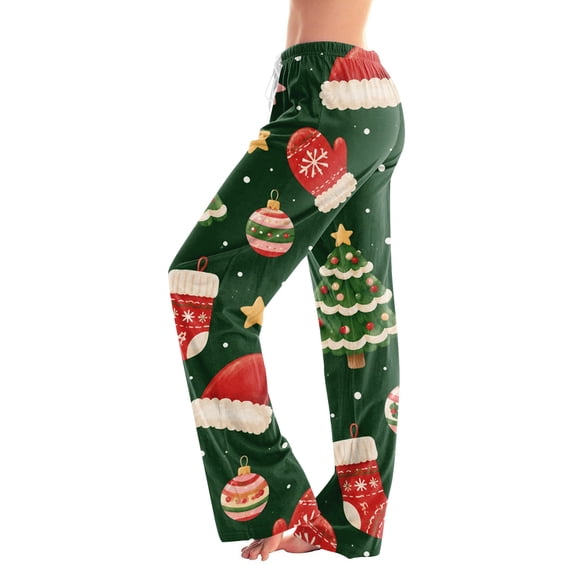 Lumtrix Christmas Pajamas Pants Women Fashion Festive Print Pjs Pant Cute Drawstring Elastic Waist Lounge Pants Wide Leg Trouser with Pockets Green S