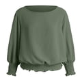 thumbnail image 5 of COMVALUE Banded Bottom Tops for Women Smocked Tops Elastic Cinched Waist Top Dressy Blouse 3/4 Length Sleeve Casual Outfits Army Green for Size M, 5 of 7