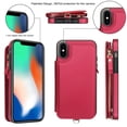 thumbnail image 6 of Wallet Case for Apple iPhone XS/ iPhone X, with Crossbody Shoulder Strap & Hand Wrist Cards Holder Zipper Pocket Stand Feature Full Protective Shockpoof Phone Case for iPhone XS/X, Red, 6 of 7