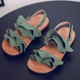 thumbnail image 2 of GiLiling Girls Sandals, Open-Toe Summer Shoes with Ruffle Straps Adjustable Ankle Closure, Non-Slip TPR Sole for Casual Fashion Wear (Green, 2-2.5 Years), 2 of 2