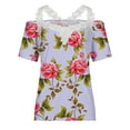 thumbnail image 4 of Fesfesfes Tops for Womem Loose Summer Tops Fashion Women's Summer V-Neck Lace Patchwork Short Sleeve Top Blouse Wide Neck Blouse Tops Summer, 4 of 5