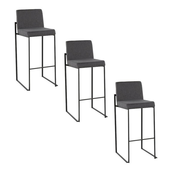 LumiSource Fuji High Back 30" Fixed-Height Barstool - Set of 3 in Black Steel