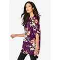 thumbnail image 3 of Roaman's Women's Plus Size Floral Y-Neck Pintuck Tunic – Adjustable Long Sleeve Button-Front, Relaxed Shirt Style, 3 of 5