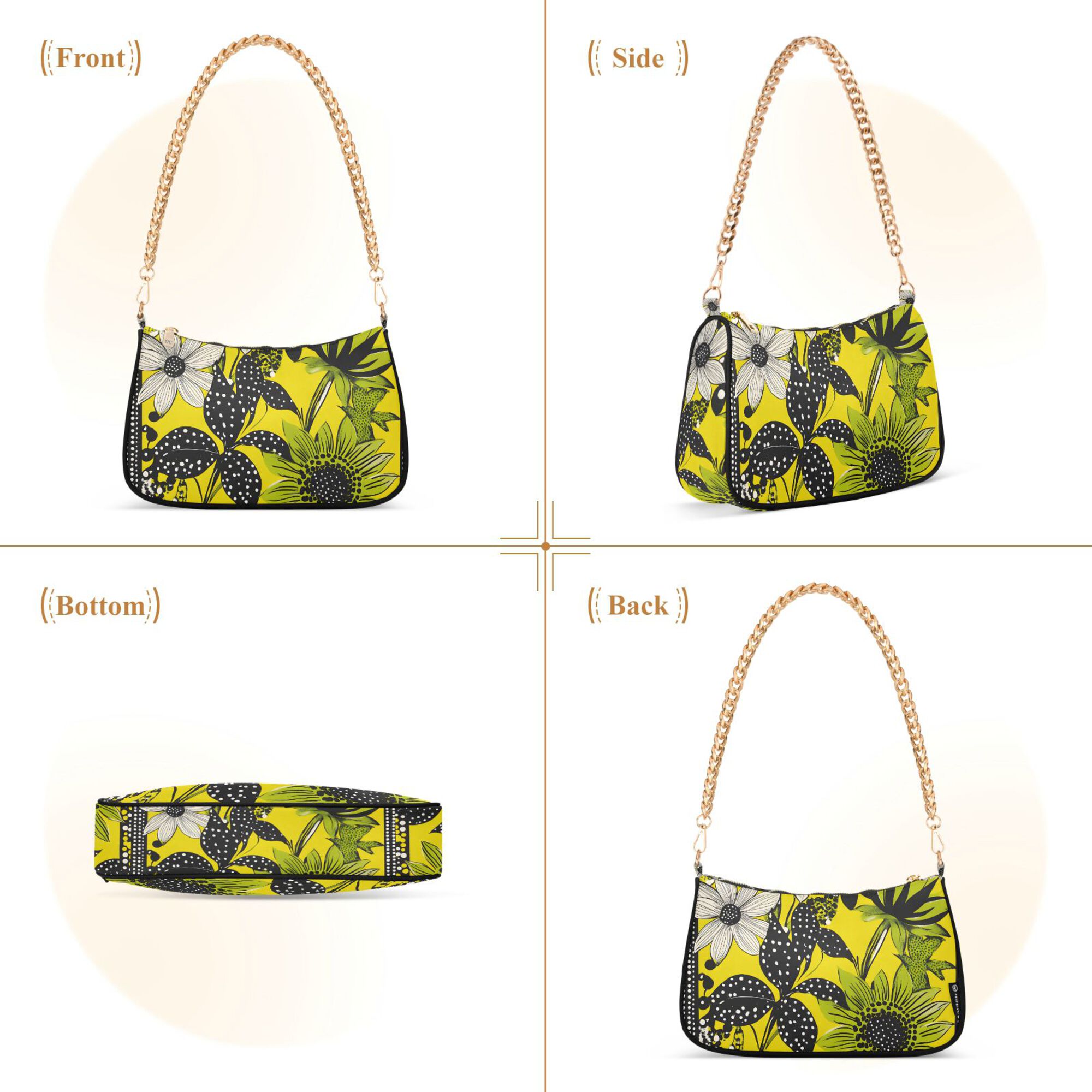 FORMRS Womens Shoulder Bag with Chain Strap Clutch Purse Cute Tote Handbag, Yellow Flowers