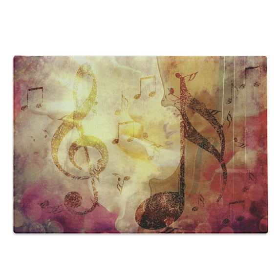 Music Cutting Board, Composition with Musical Themes Notes and Clef Design Colorful Grunge Illustration, Decorative Tempered Glass Cutting and Serving Board, Large Size, Multicolor, by Ambesonne