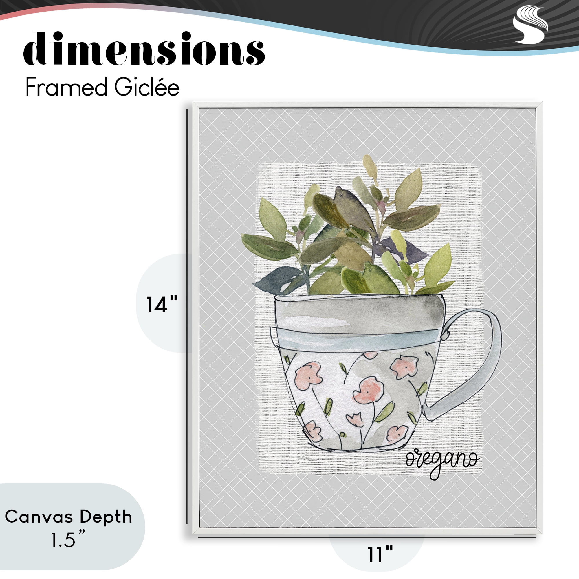 Stupell Industries Oregano Herb Mug White Framed Giclee Art, design by Livi Finn