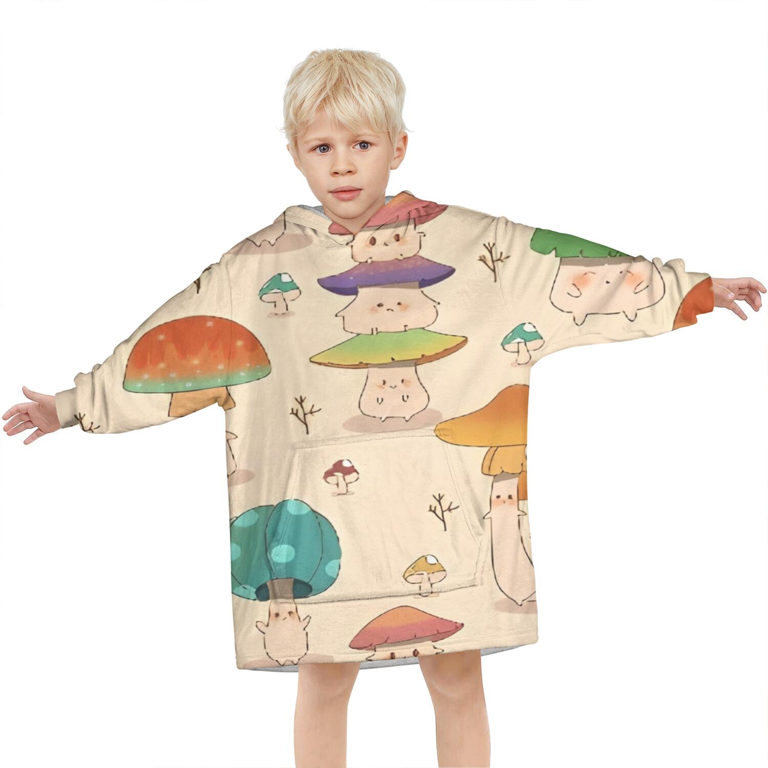 Red Mushroom Cartoon Light Pattern Blanket Hoodies for Kids 6-13YR Oversize Wearable Blanket Hoodies for Boys Girls Teens