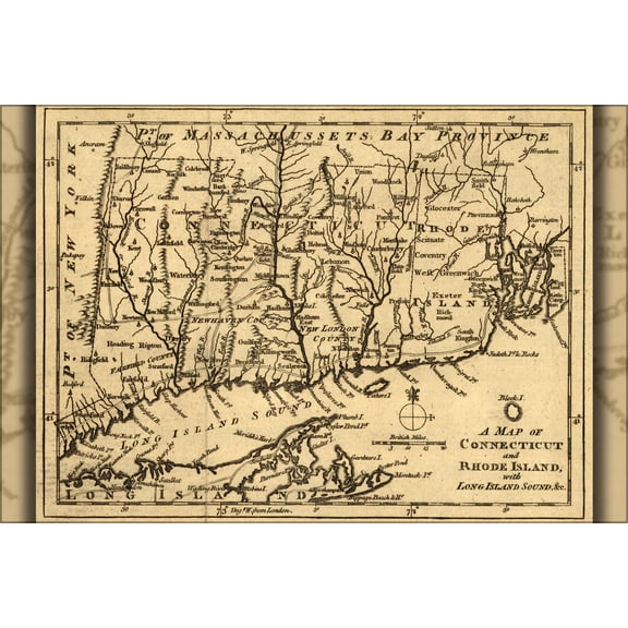 24"x36" Gallery Poster, map Connecticut Rhode Island Long Island Snd 1776