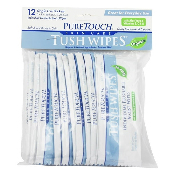Pure Touch Skin Care Individual Flushable Moist Tush Wipes Organic