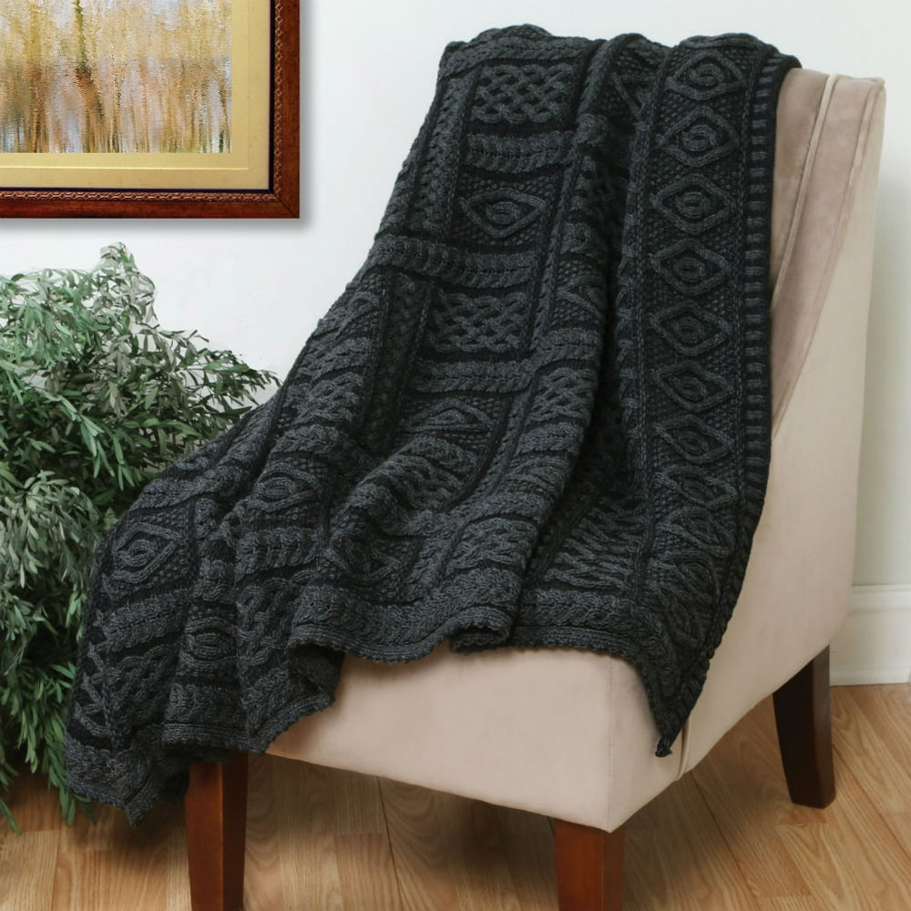 Plated Aran Wool Knit Throw Blanket