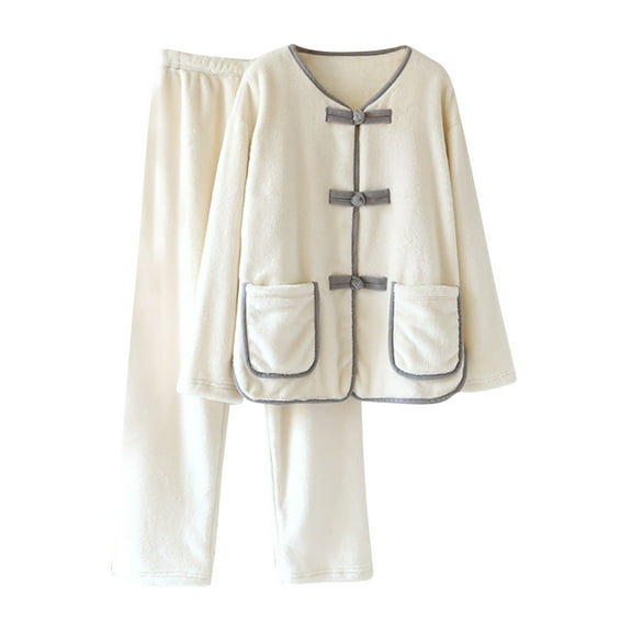 Ashirexll Womens Two Piece Sets, Fuzzy Pajamas for Women, Fashion V Neck Printed Pajama with Foldable Long Sleeve Pants Home Clothes Set