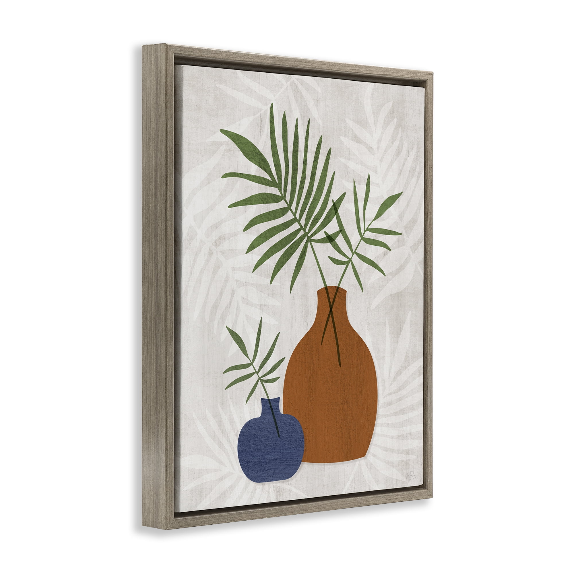 Stupell Industries Boho Botanical Vases Plants & Flowers Painting Brown Floater Framed Canvas Art Print Wall Art, 17 x 21