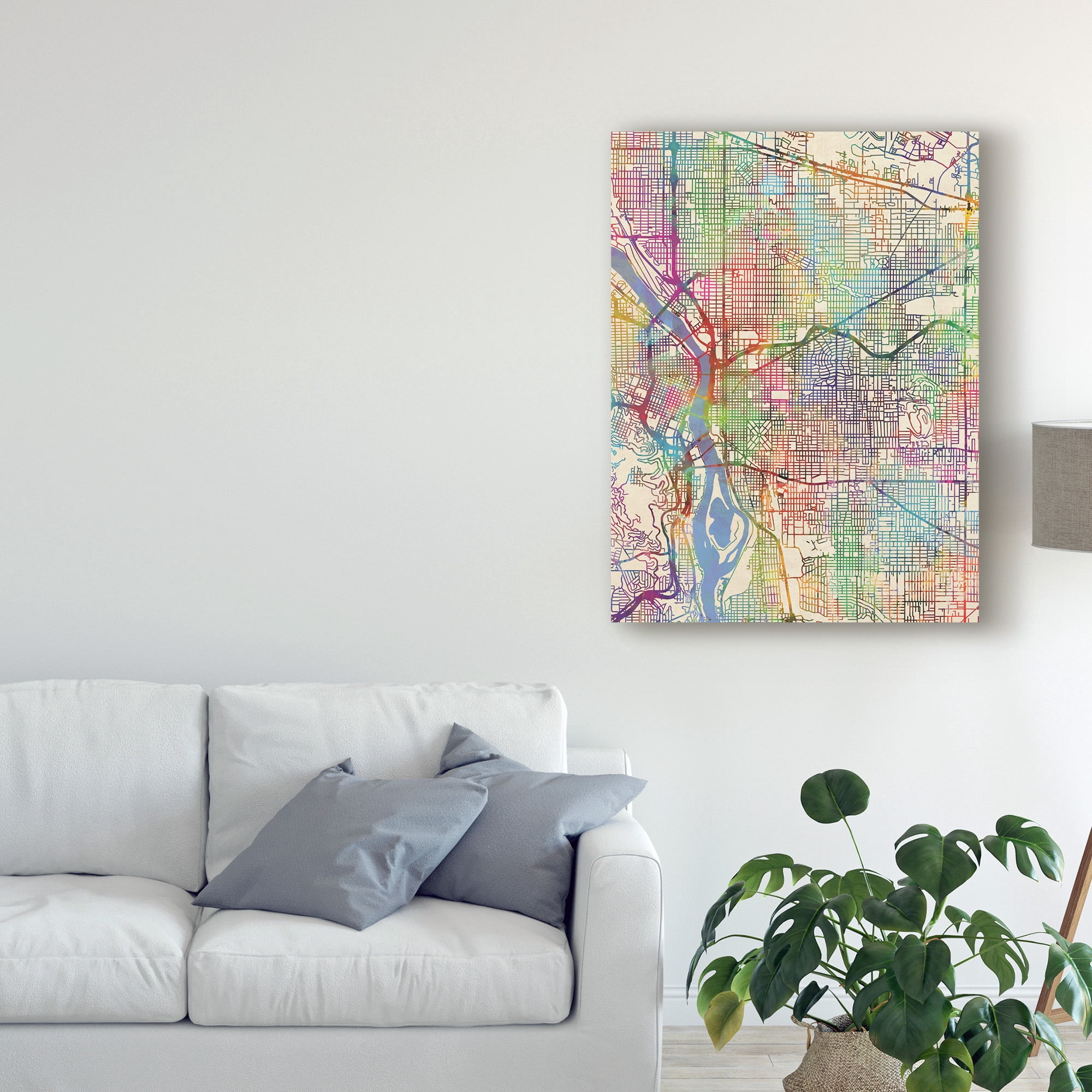 Trademark Fine Art 'Portland Oregon City Map III' Canvas Art by Michael Tompsett