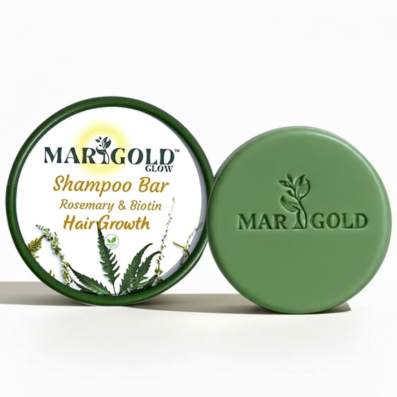 Marigold Glow Rosemary Shampoo Bar for Hair Growth – Biotin, Castor Oil, Natural Vegan, Sulfate Free Solid Shampoo, Deep Clean for Oily Roots, 90g