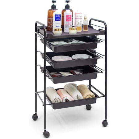 Elitzia Esthetician Cart with Wheels Metal Frame Storage Organizer Multi-layer Beauty Salon SPA Rolling Trolley Multi-scene Use 5-layer Cart for Massage Tattoo Manicure Facial Tool ETST17 (Brown)