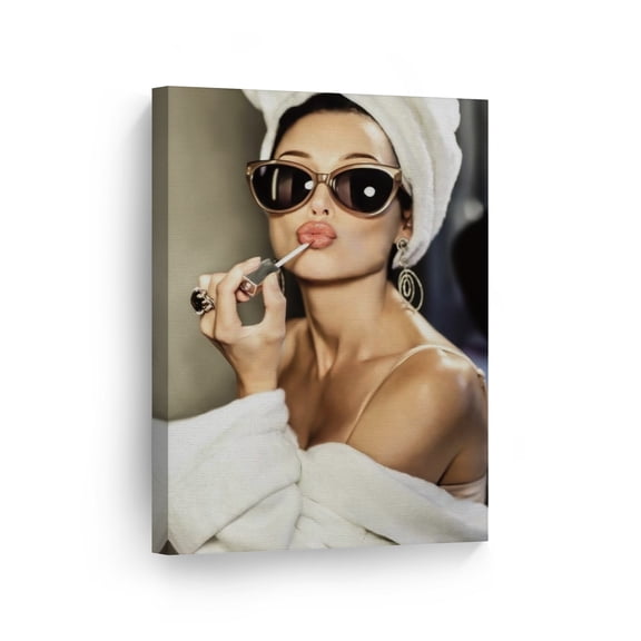 Smile Art Design Audrey Hepburn Wall Art Canvas Print Lipstick Makeup Colored Iconic Pop Art Pretty Beauty Wall Art Living Room Bedroom Wall Decor Vintage Design Ready to Hang Made in USA - 12x8