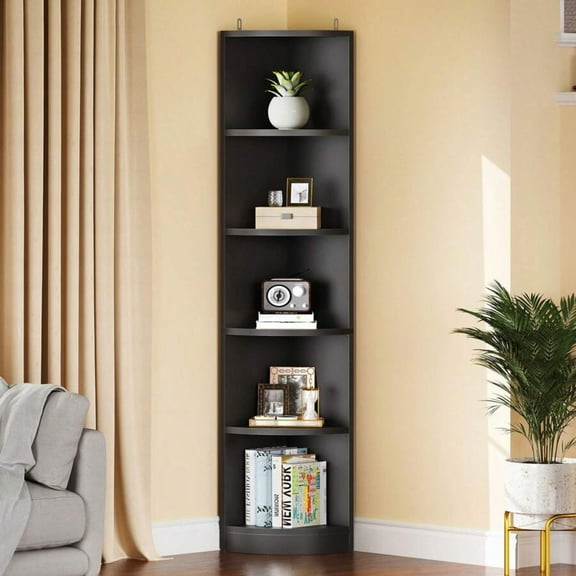 71" Tall 5-Tier Corner Shelf Bookcase, Wooden Open Storage Bookshelf - For Dining Room, Living Room, Home Office (White)
