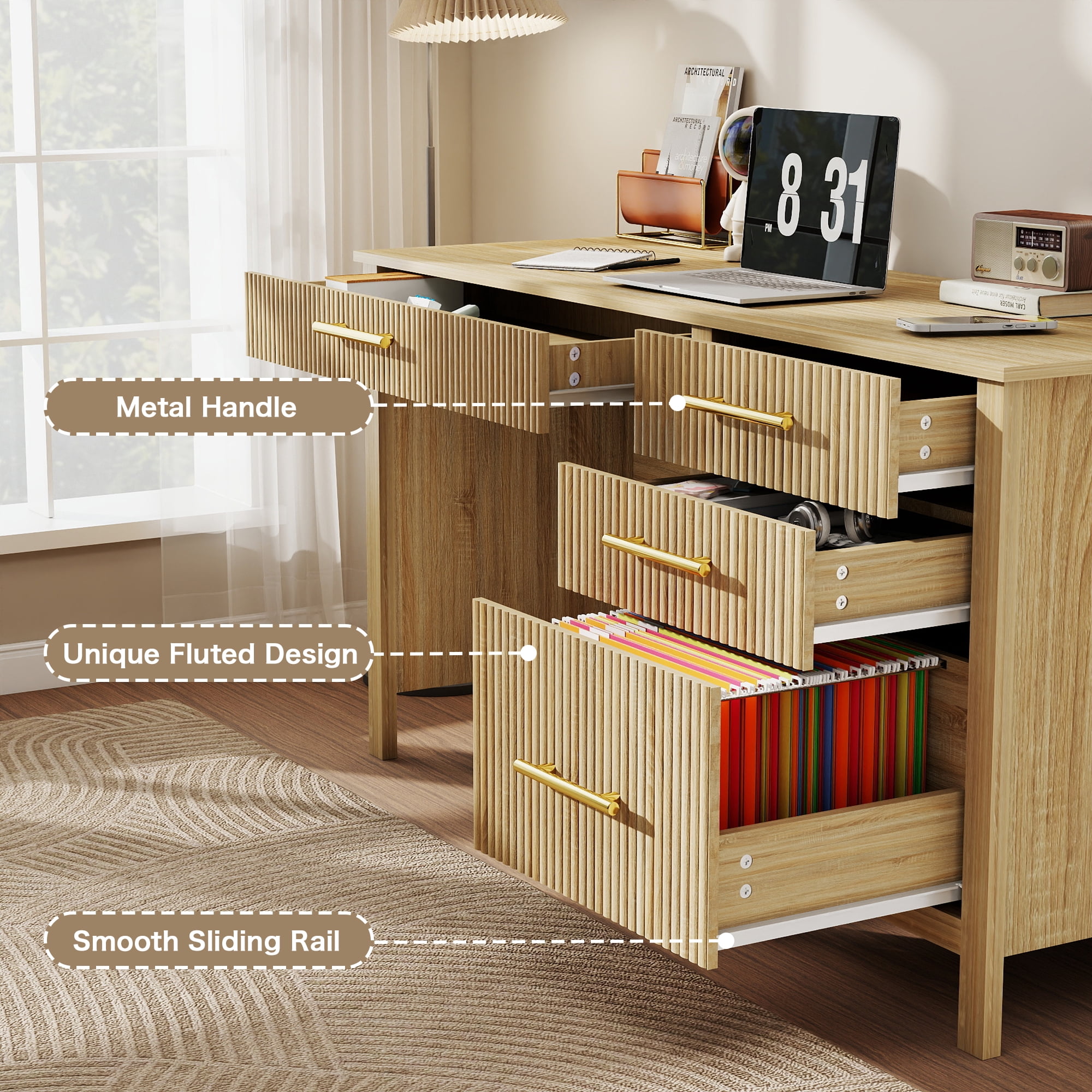 53.5" Executive Desk with Drawers, Home Office Desk with File Cabinet,Computer Desk Writing Workspace for Work Study