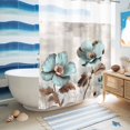 thumbnail image 5 of No Hook Shower Curtain, Tulip Flower Shower Curtains for Bathroom with See Through Top Window, Teal Brown Vintage Floral Plant Botanical Waterproof & Washable Bath Curtain Extra Long 72"x84", 5 of 9