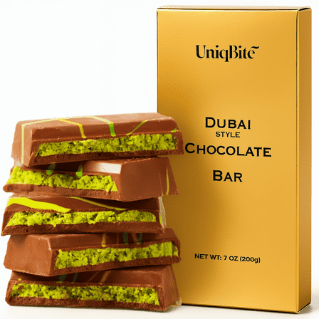 UniqBite Dubai Chocolate Bar Pistachio | Viral Knafeh Chocolate Bar with Pistachio Cream and Kataifi | 7 oz (200gr)