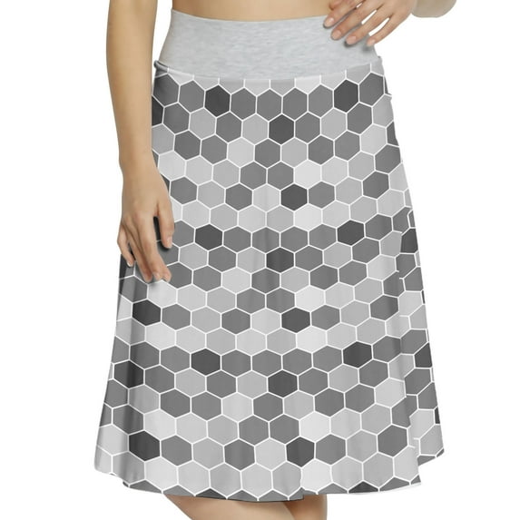 Women's Geometric Honeycomb Form Greyscale A-line Printed Skirt Casual Wear, S, Charcoal Grey Pale Grey, by Ambesonne