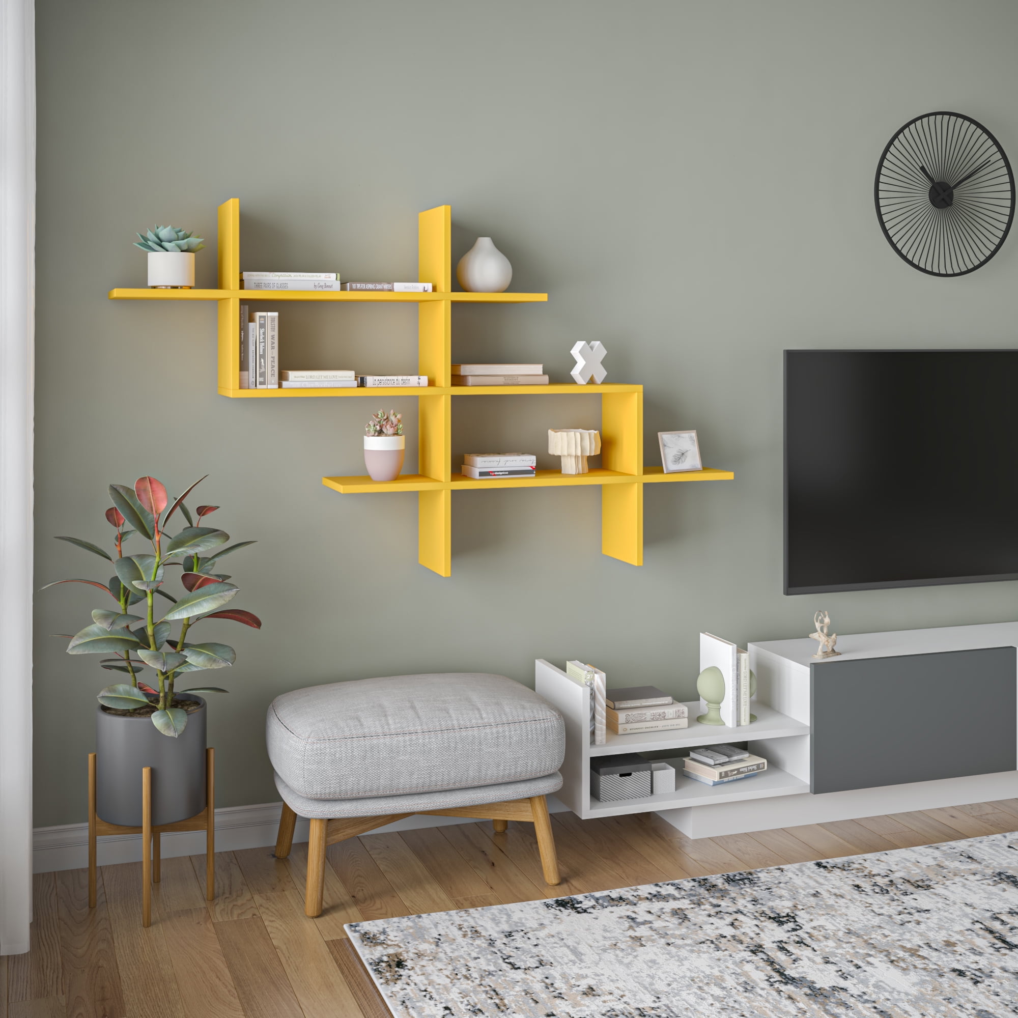 Ada Home Decor Furniture 59" 3 Tier Mustard Warren Modern Wall Shelf