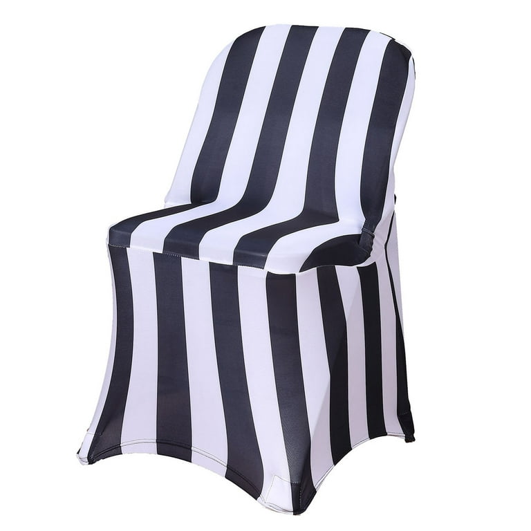 Efavormart Black & White 2 Striped Spandex Stretch Fitted Folding Chair  Cover With Foot Pockets - 160GSM Premium Spandex 
