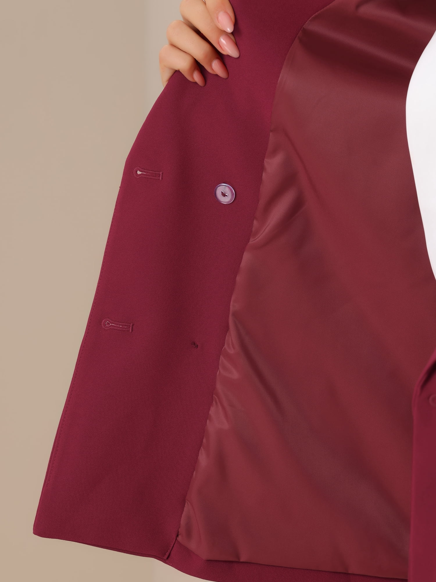 DARING DIVA Women's 2 Pcs Notched Lapel Blazer Work Suit Set XS Burgundy