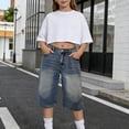 thumbnail image 2 of YUANxueke Girls Denim Bermuda Shorts High Waist Wide Leg Shorts Casual Outdoor Jorts with Pockets for 13-18 Years, 2 of 5