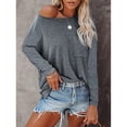 thumbnail image 2 of Crewneck Blusa Poliéster Manga Larga de Color Puro Mujeres Loose Fit Top con Bolsillo, 2 of 5
