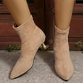 thumbnail image 4 of Viluyesy Womens Dress Boots, Pointed Toe Kitten Heel Pull-On Comfort Suede Leather Mid Calf Boots Khaki, 4 of 8