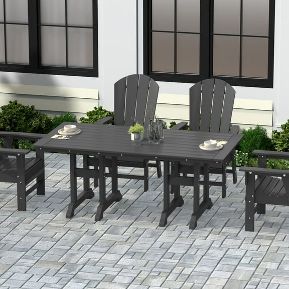 WestinTrends Malibu Outdoor Dining Table for 6, All Weather Poly Lumber Adirondack 71" Trestle Long Dining Table with Umbrella Hole, Gray